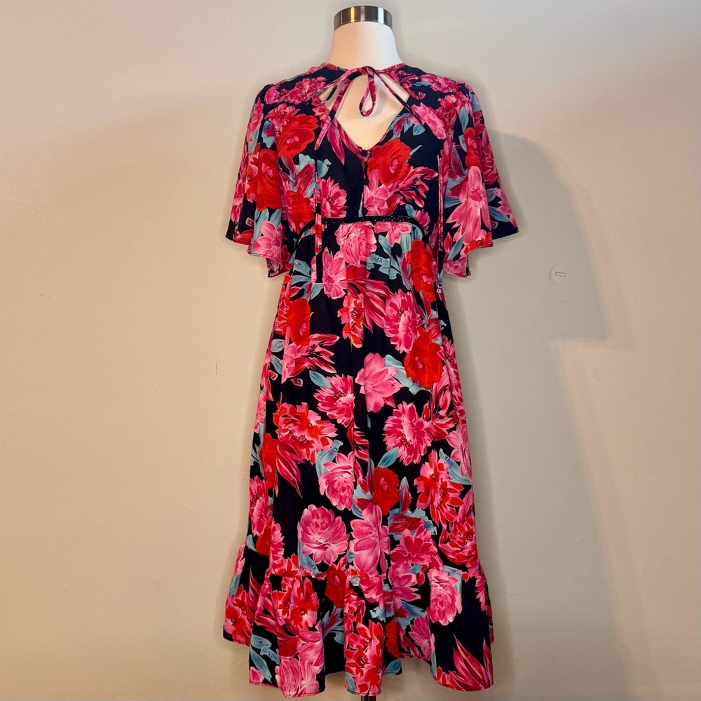 Umgee Floral Midi Dress Size Small hippie boho Easter